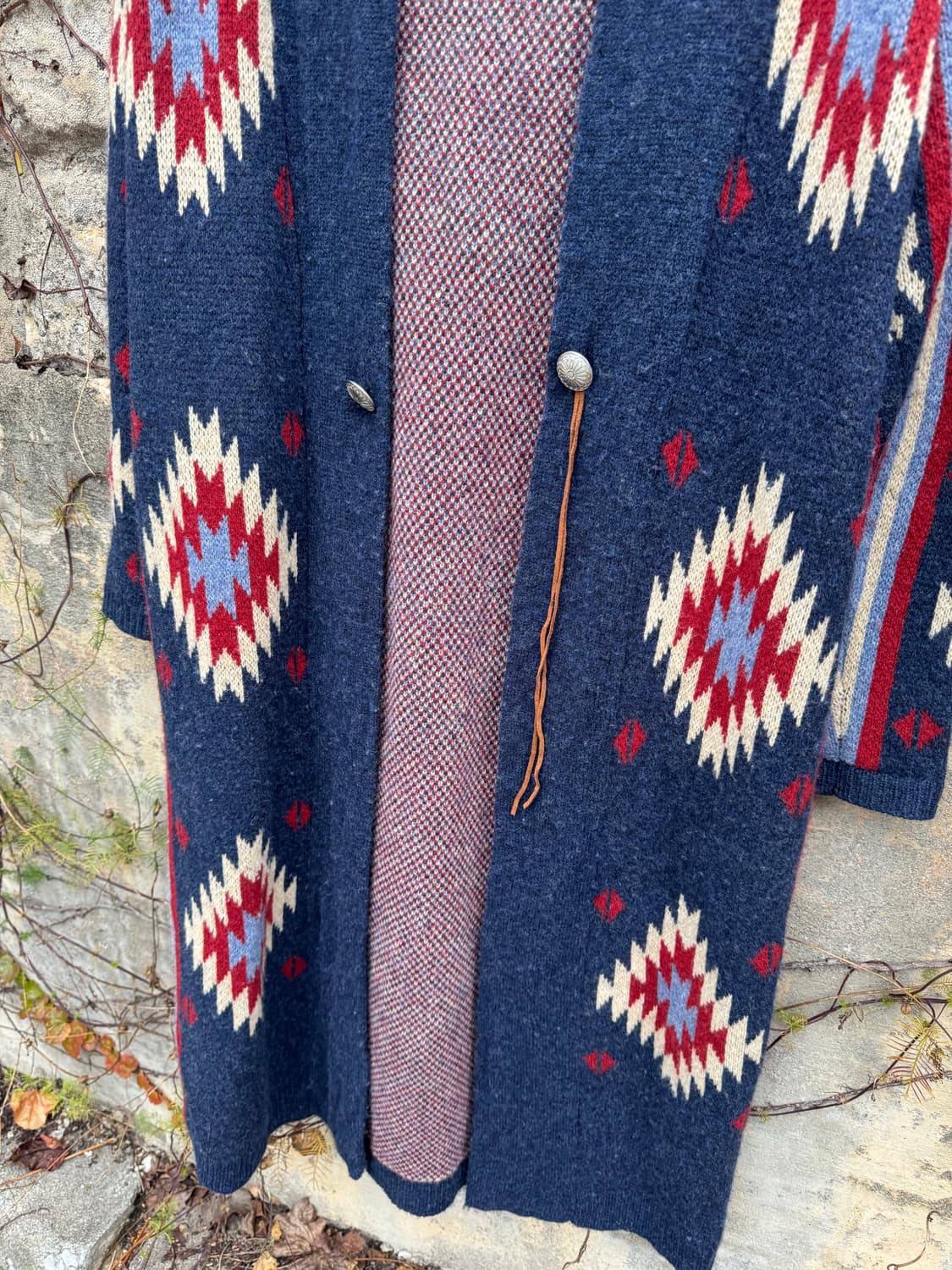 Ungrid 나바호 문양 패턴 콘쵸버튼 치마요 니트 코트 상품이미지3