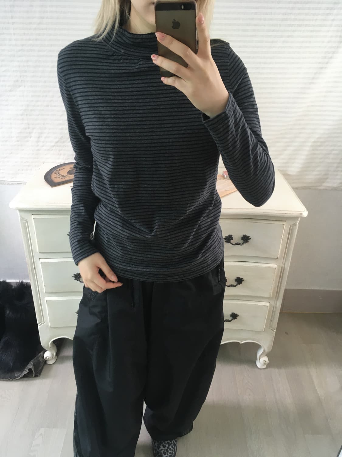 jpn vintage 블랙 차콜 스트라이프 롱슬리브 상품이미지2