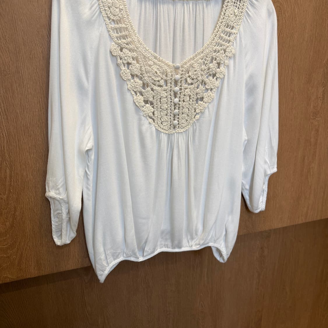 빈티지 블라우스 보헤미안 크로쉐 레이스 디테일 루즈핏 아이보리 상품이미지4
