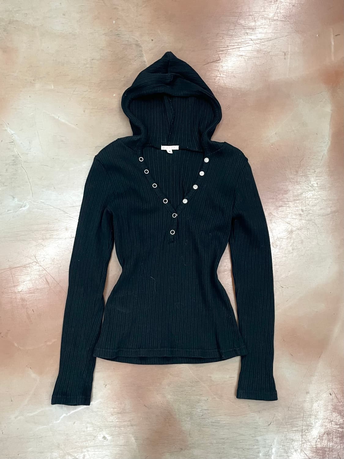 Black button hoodie Slim T 상품이미지3