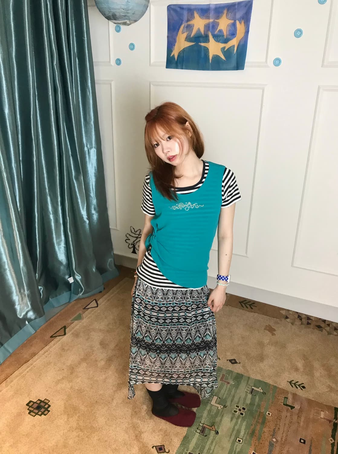 빈티지하면서 괴짜스러운 쨍한 청록색 컬러의 조화 코디셋𓂃˖₊🦆🪲 상품이미지3