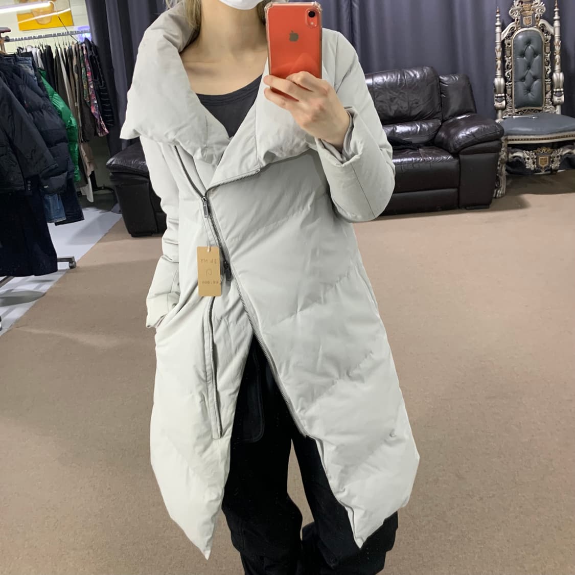 DKNY 도나카란뉴욕 비대칭 사선지퍼 하이넥 롱패딩 00s 점퍼 상품이미지2