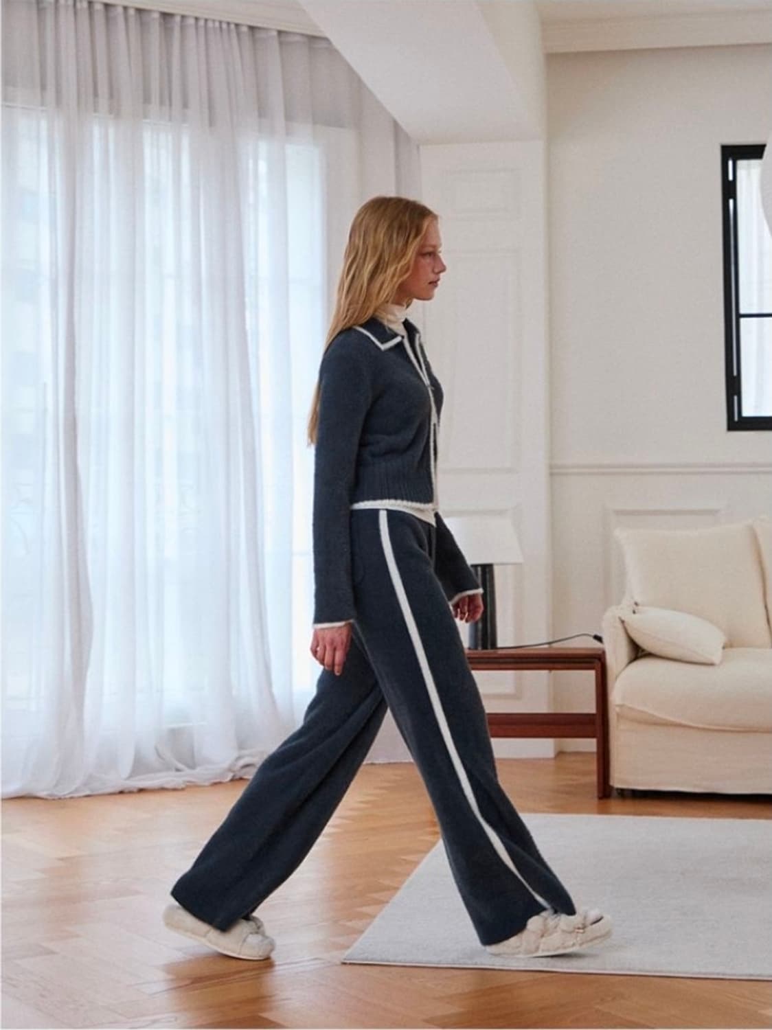 에고이스트 25ss 라인배색 니트 와이드 밴딩 팬츠 상품이미지8