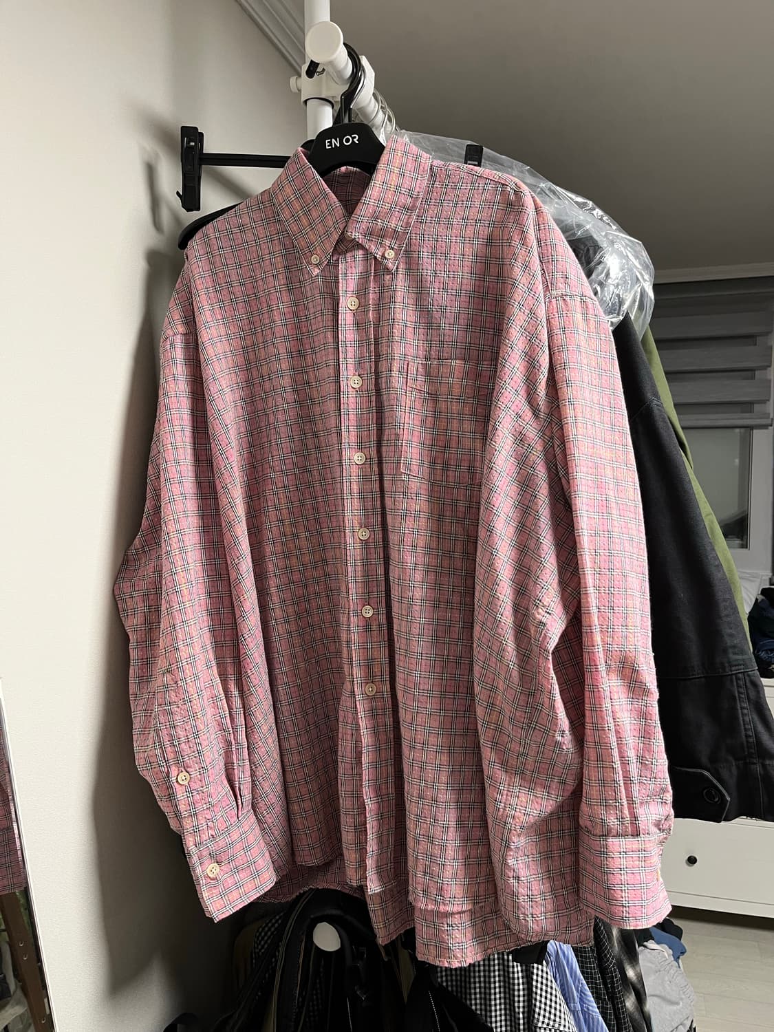 아워레가시 보로우드 BD 셔츠 핑크 킴블 체크 46사이즈 상품이미지1