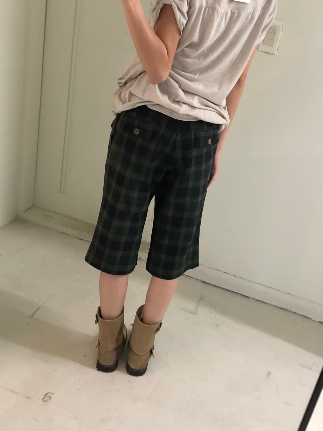 일본빈티지 그린체크 5부 반바지 상품이미지3