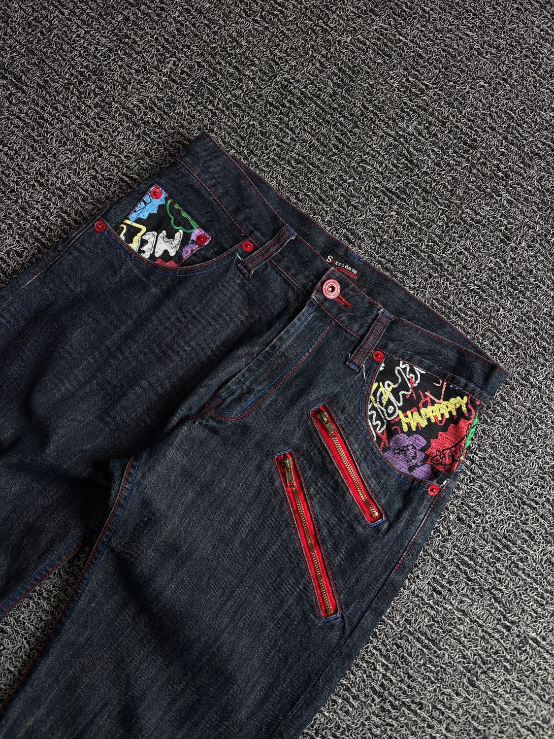 일본 빈티지 패치워크 그래픽 루즈핏 데님 팬츠 3886 상품이미지3