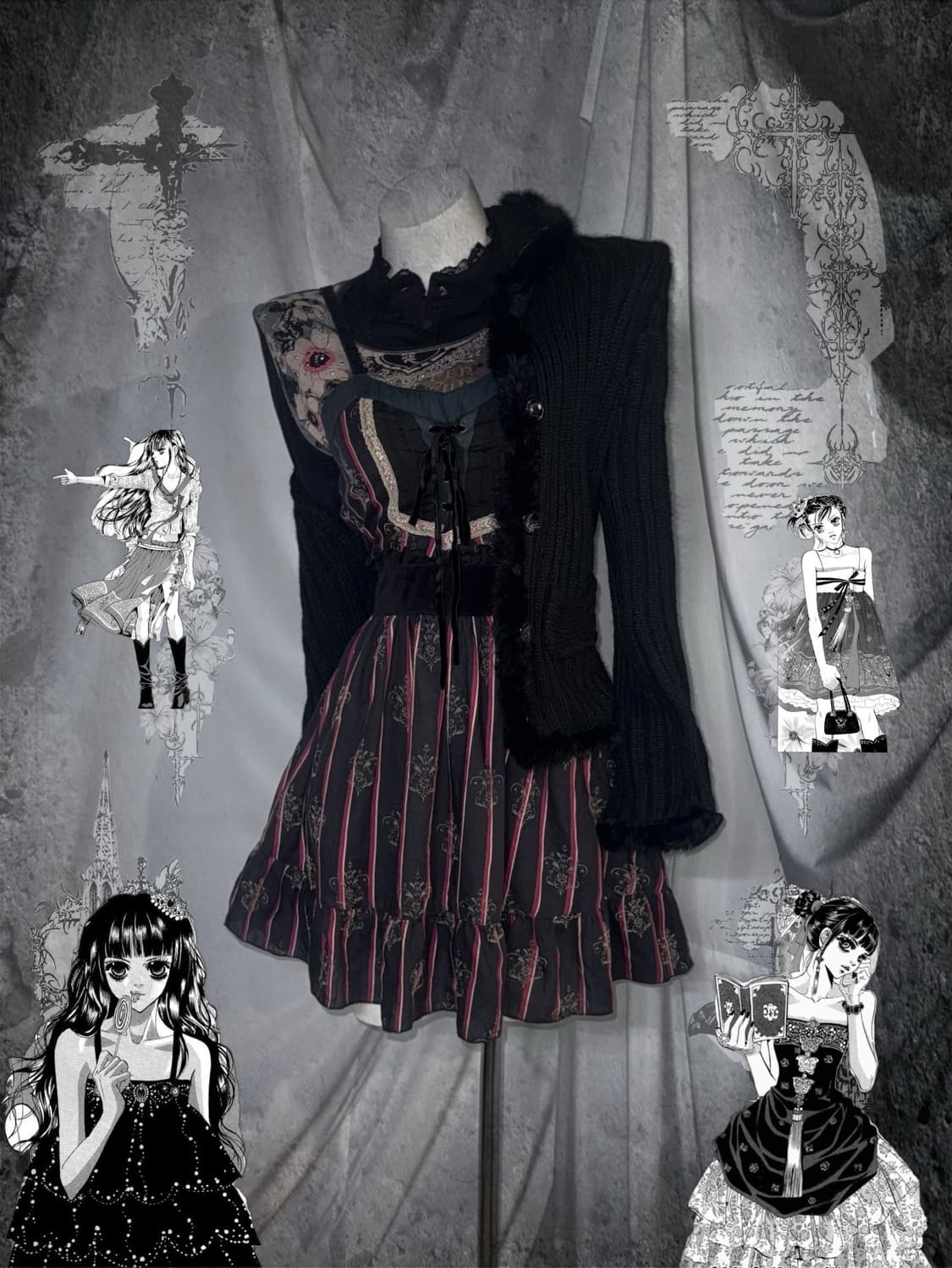 엑시즈팜 무채색 오리엔탈 블랙 고스고딕 코디세트 상품이미지1