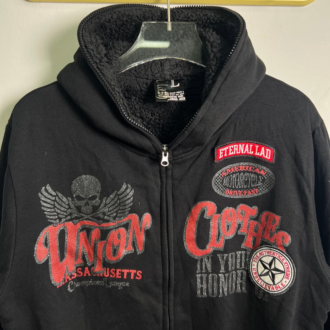 클래시 어헤드 펑크 패치 블랙 퍼 후드집업 L 상품이미지4