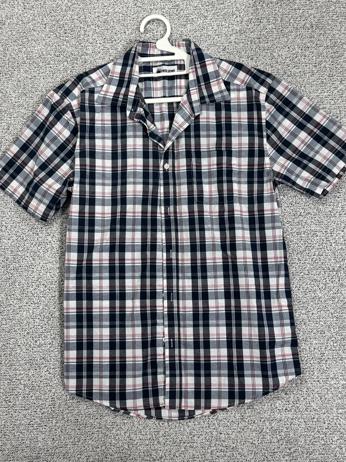 빈티지 네이비 체크 반팔 셔츠 상품이미지1