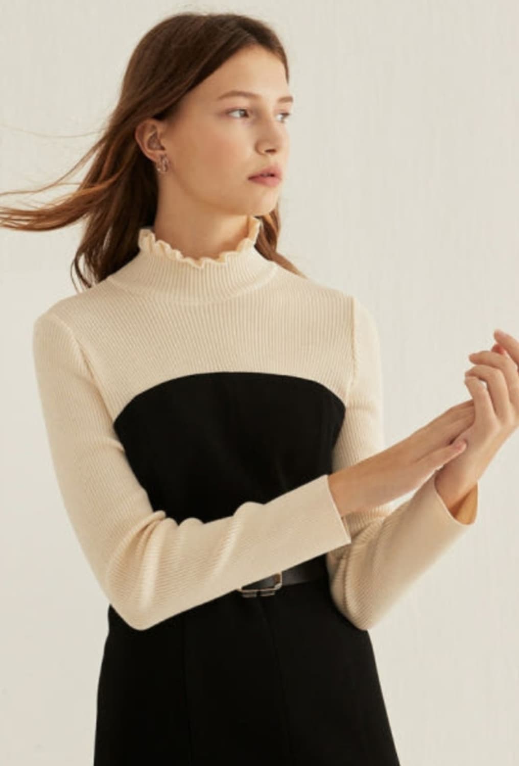 (베이지색상)지고트 고가라인 골지니트블럭 머메이드 원피스 55사이즈t 상품이미지4