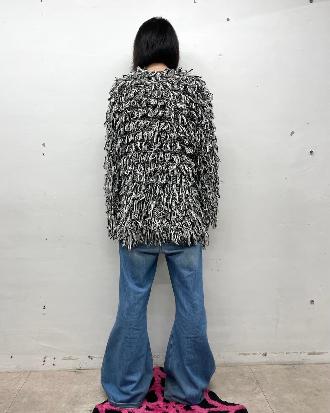  Black and white fur rope cardigan 상품이미지4
