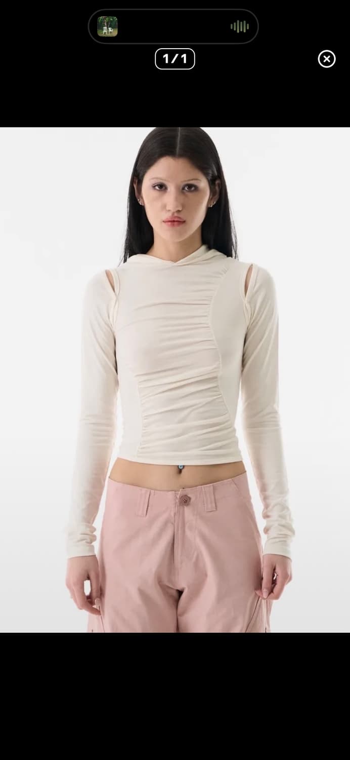 배디 컷아웃 셔링 후드 티셔츠 아이보리 상품이미지1