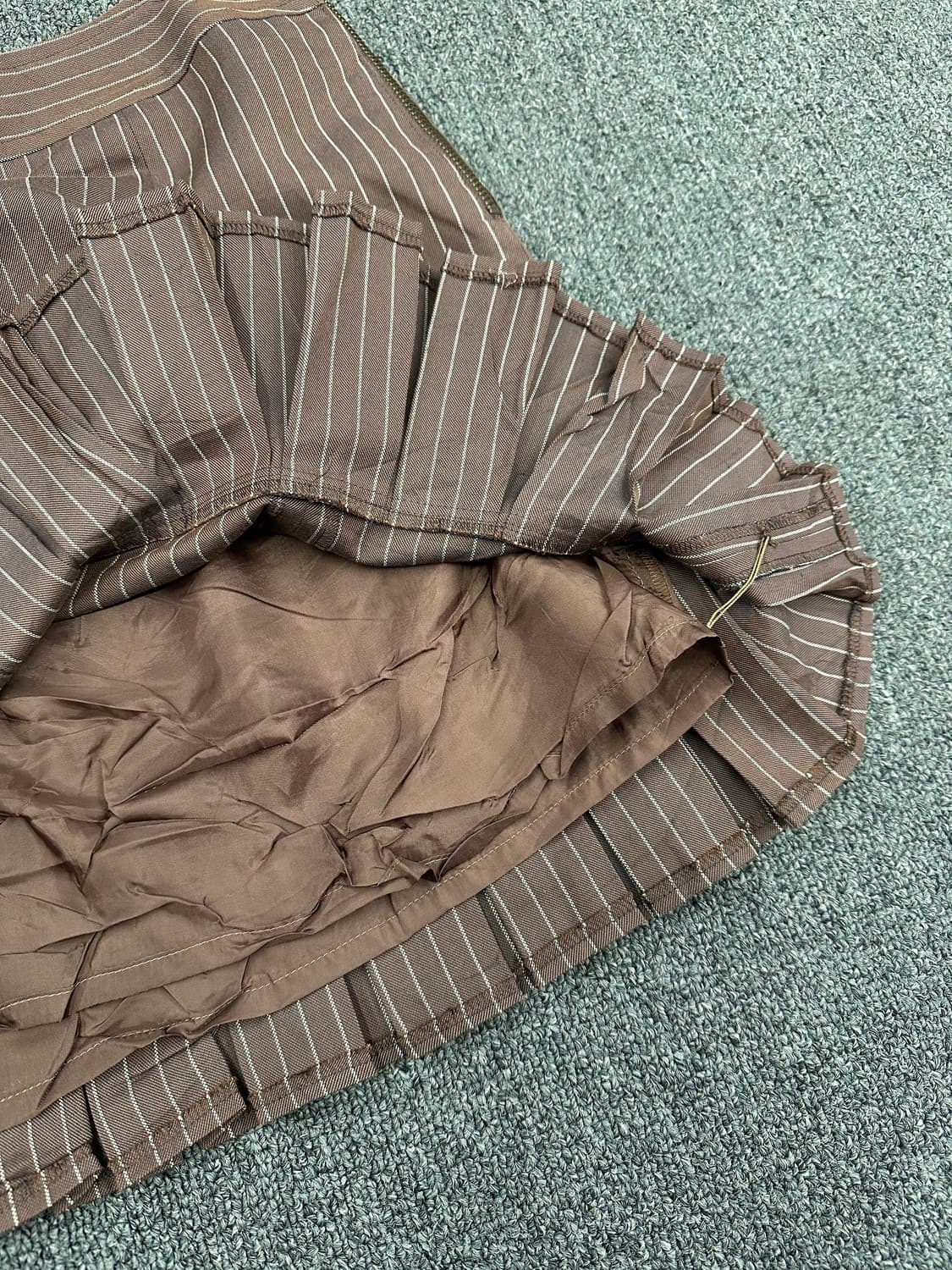 2)Japanese vintage 브라운 스트라이프 플리츠 미니스커트 상품이미지4