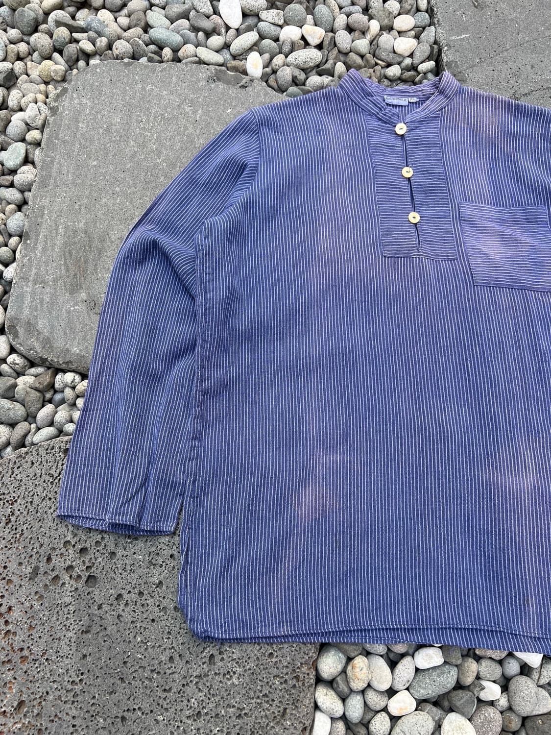 SUN FADED OLD EURO 히코리스트라이프 빈티지피셔맨셔츠 상품이미지5