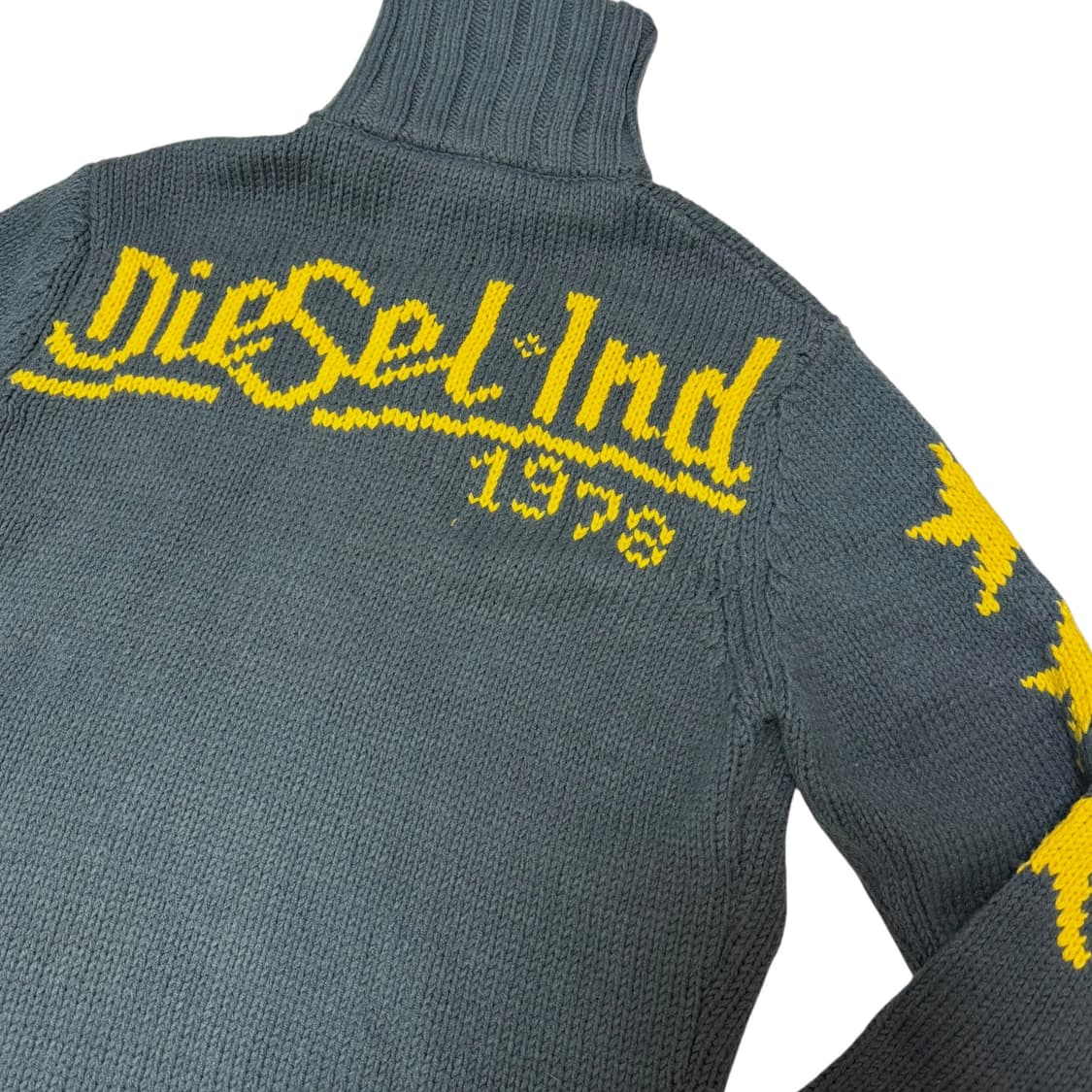 디젤 청록 스타 별패턴 레터링 니트집업 상품이미지5