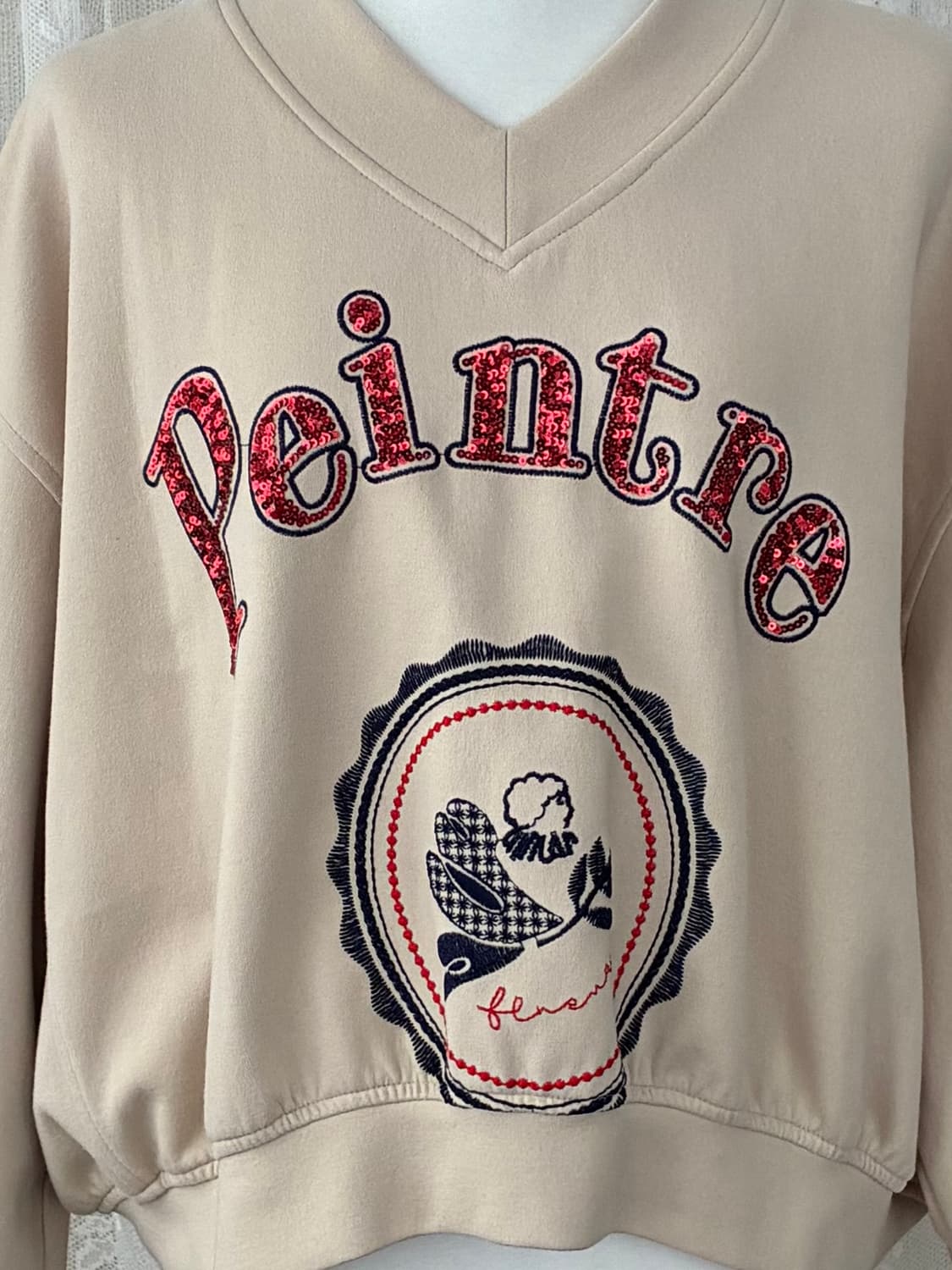 82-94-160) 한섬 오즈세컨 브이넥 크롭 맨투맨 베이지 상품이미지3