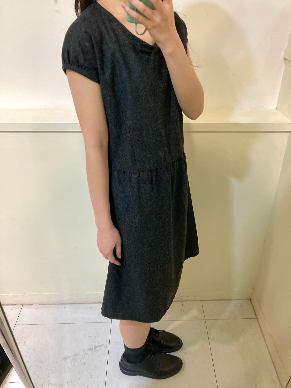 차콜 리본 울 미디 원피스 상품이미지10