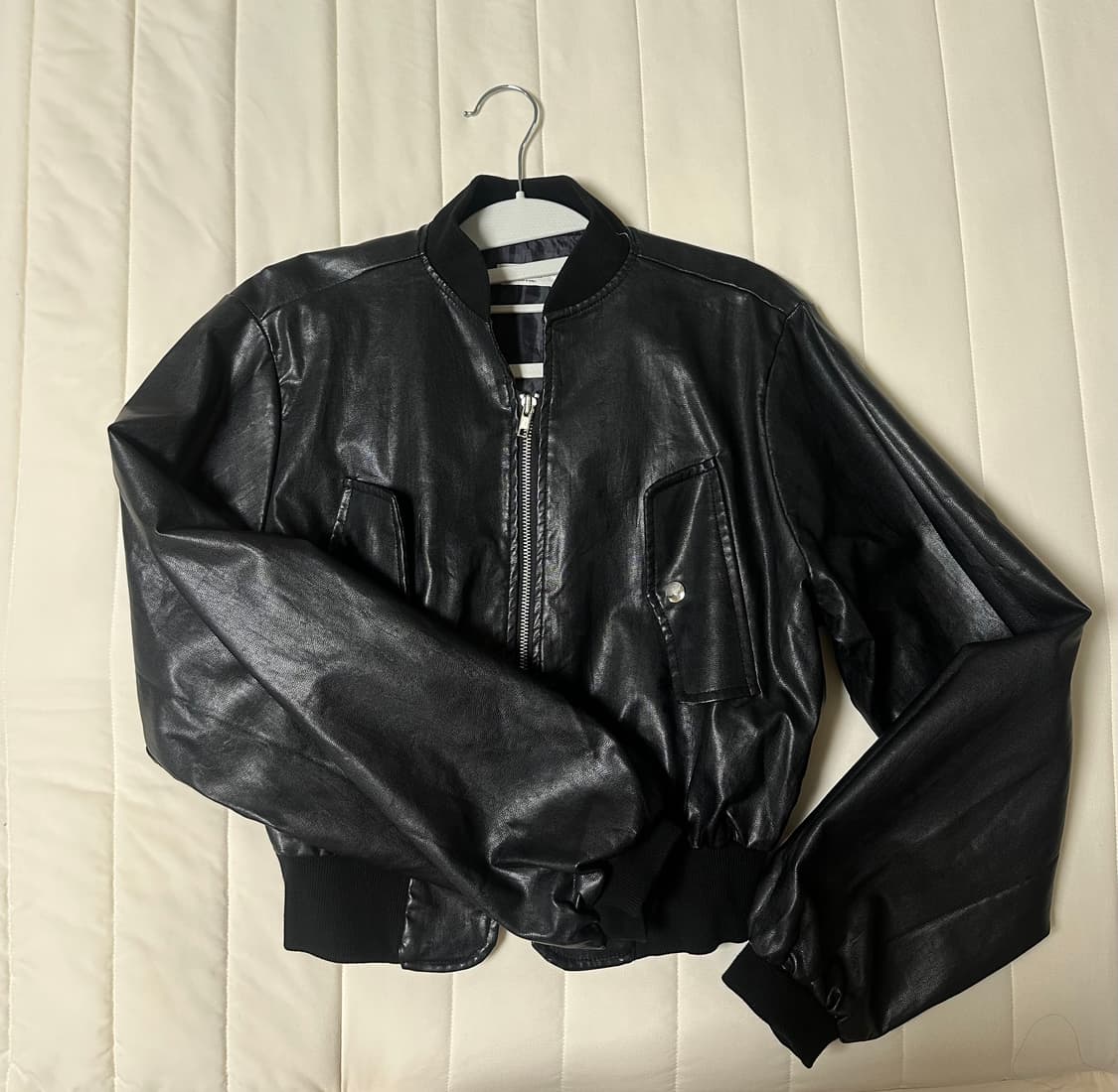 블랙 레더 봄버 자켓 상품이미지2