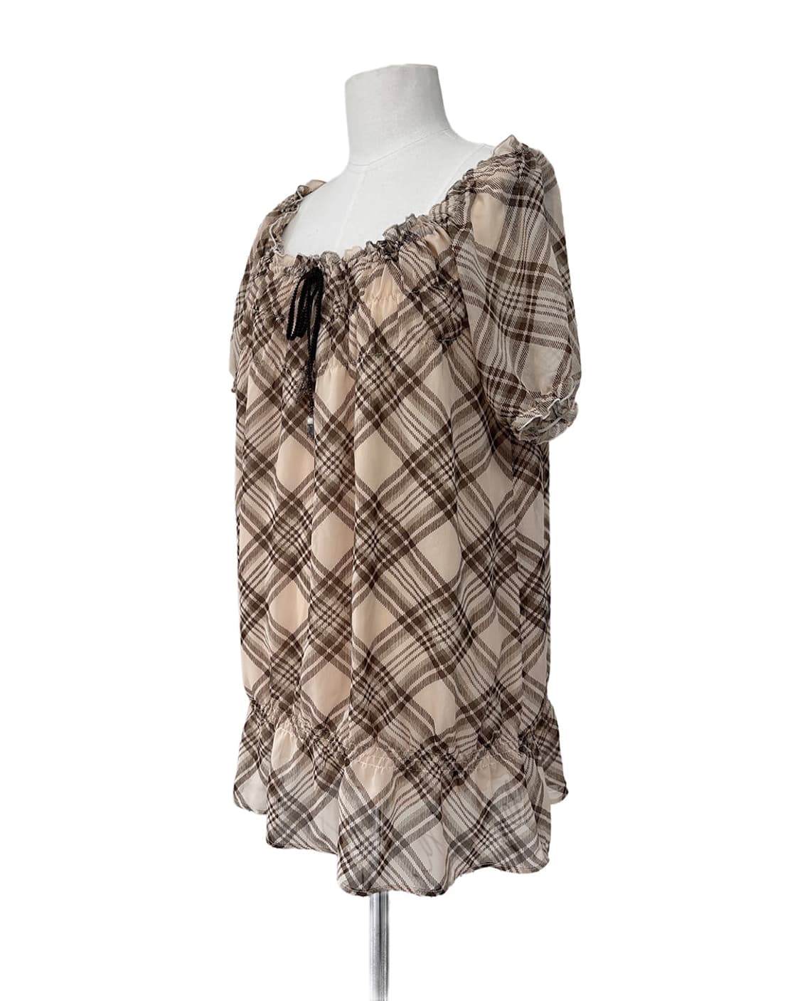 pozzetta 너드 바이러스 체크 롱 반팔 블라우스 상품이미지2