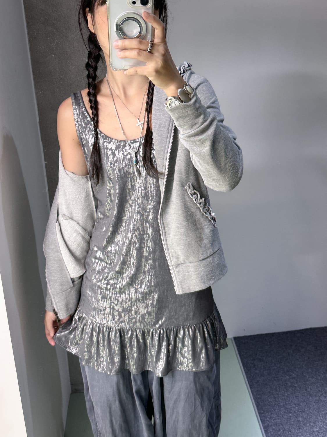 charcoal silver long sleeveless 상품이미지3