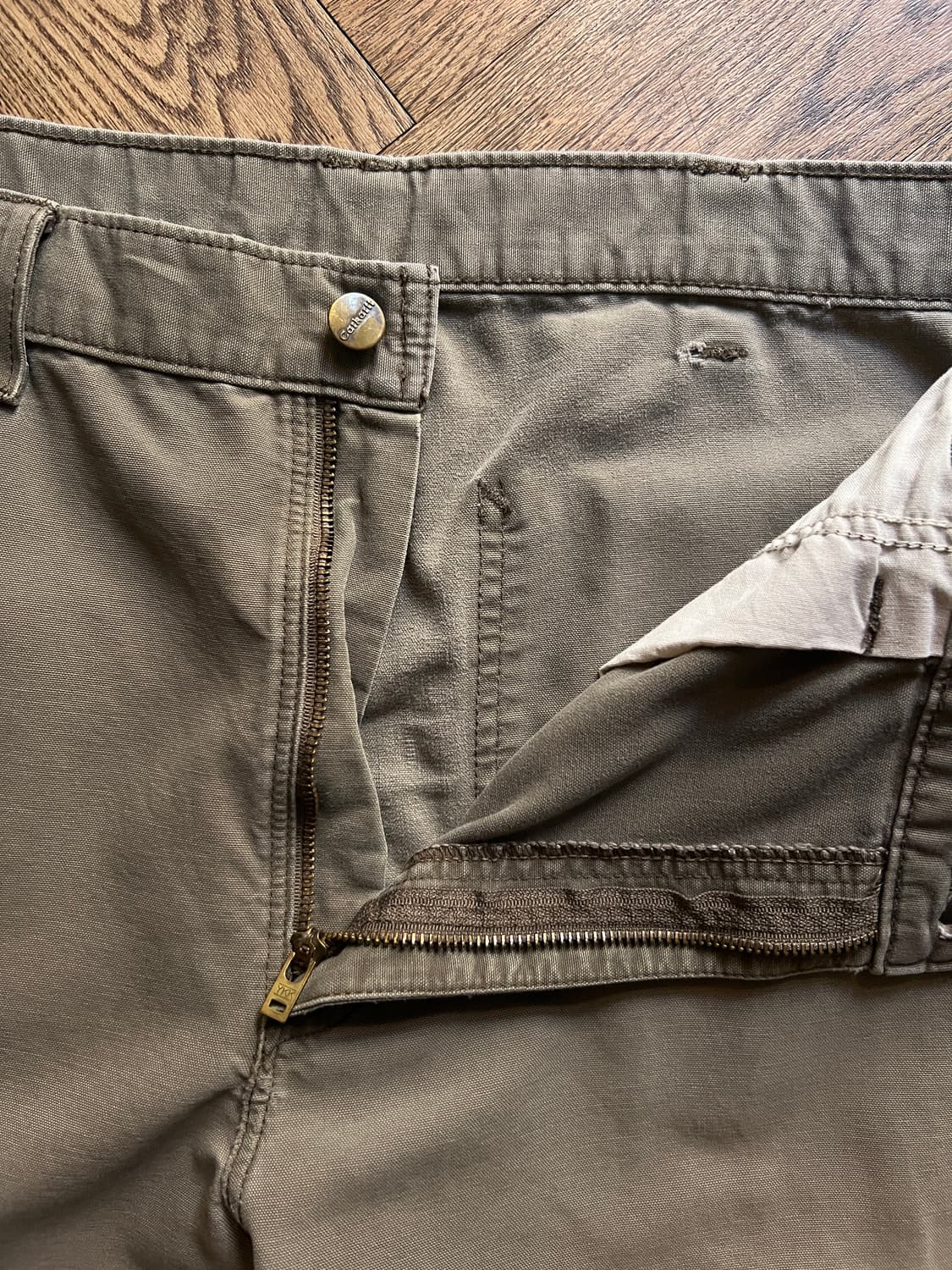 [36]칼하트 USA 빈티지 데미지드 라이트브라운 싱글니 카펜터 워크팬츠 상품이미지3