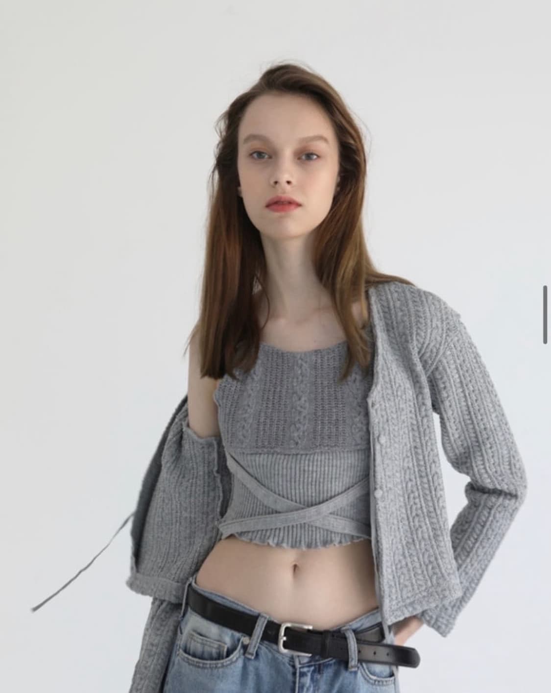 소프트 서울 그레이 슬립 가디건 세트 상품이미지1