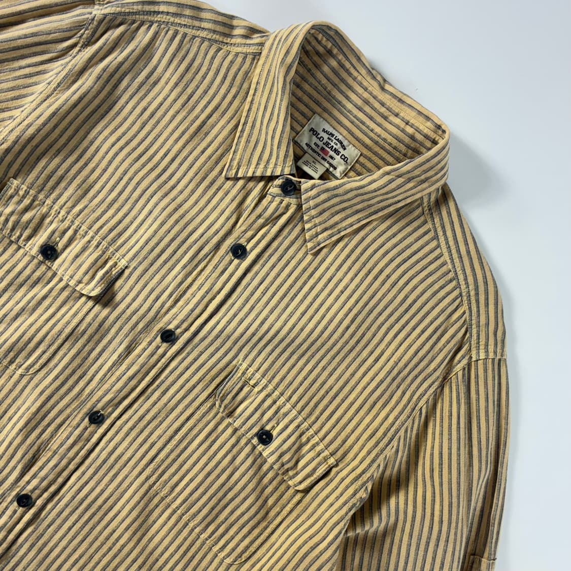 Polo  폴로 진스 린넨 코튼 베이지 스트라이프 워크 셔츠  상품이미지3