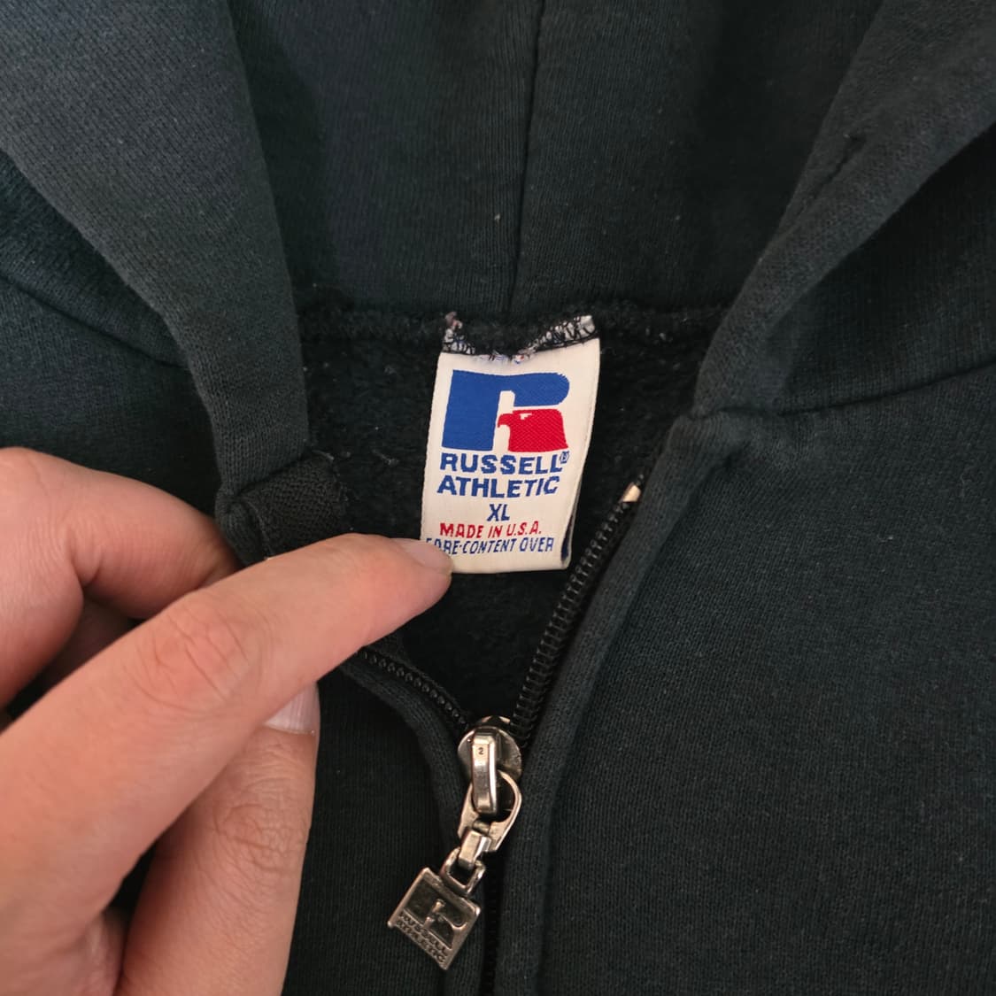 [XL] 90s USA 빈티지 러셀 애슬레틱 후드집업 블랙 하드페이드 상품이미지6