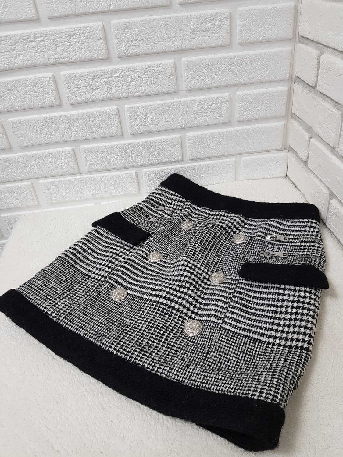 [36/정품] 발망 블랙앤화이트 은장 트위드 스커트 상품이미지3