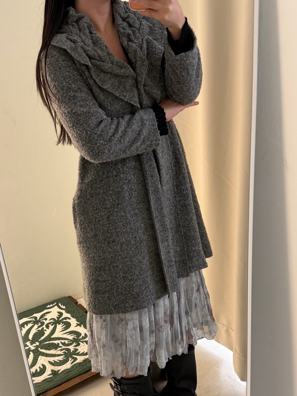 일본빈티지 러플프릴 롱 가디건코트 상품이미지3