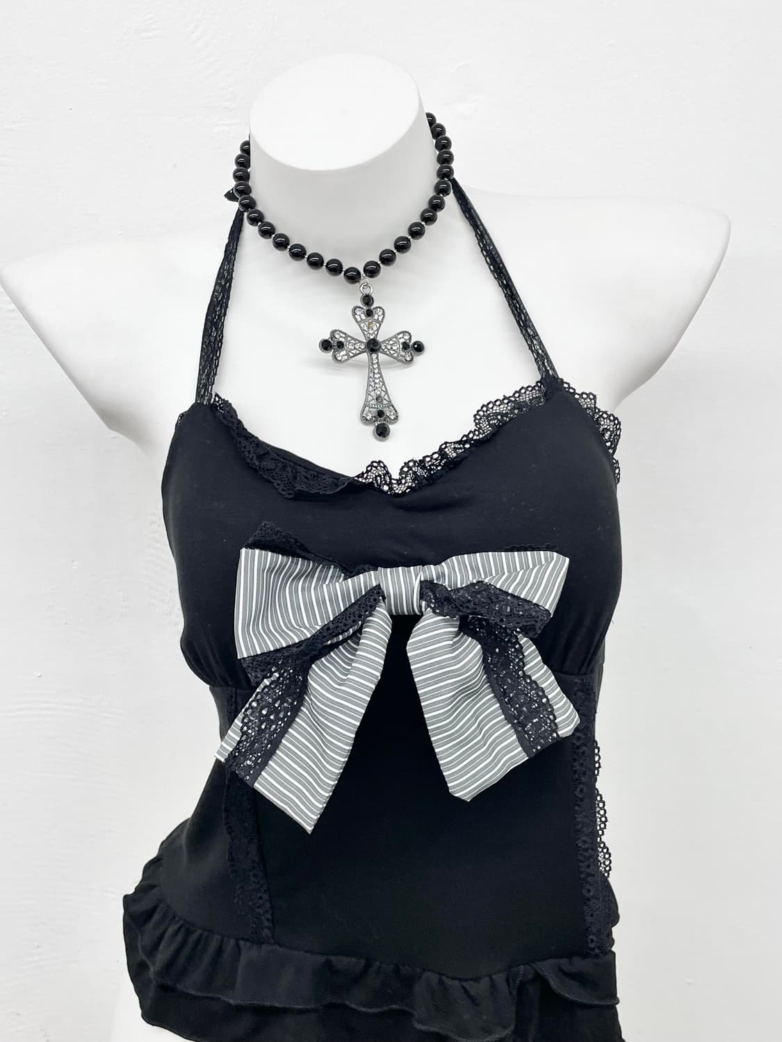 블랙 갸루 리본 레이스 홀터 탑 상품이미지2