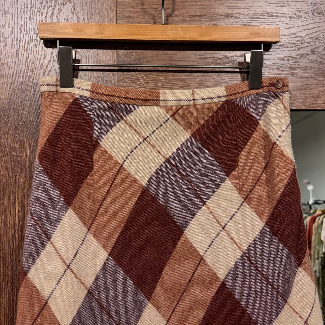 일본 빈티지 폭닥 울 체크 롱 스커트 겨울 상품이미지3