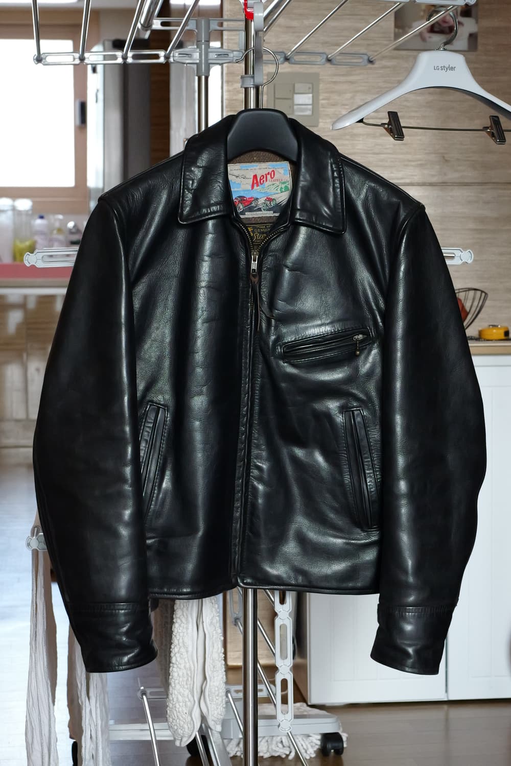 에어로레더 소가죽 자켓 블랙 하프벨트 38 상품이미지1