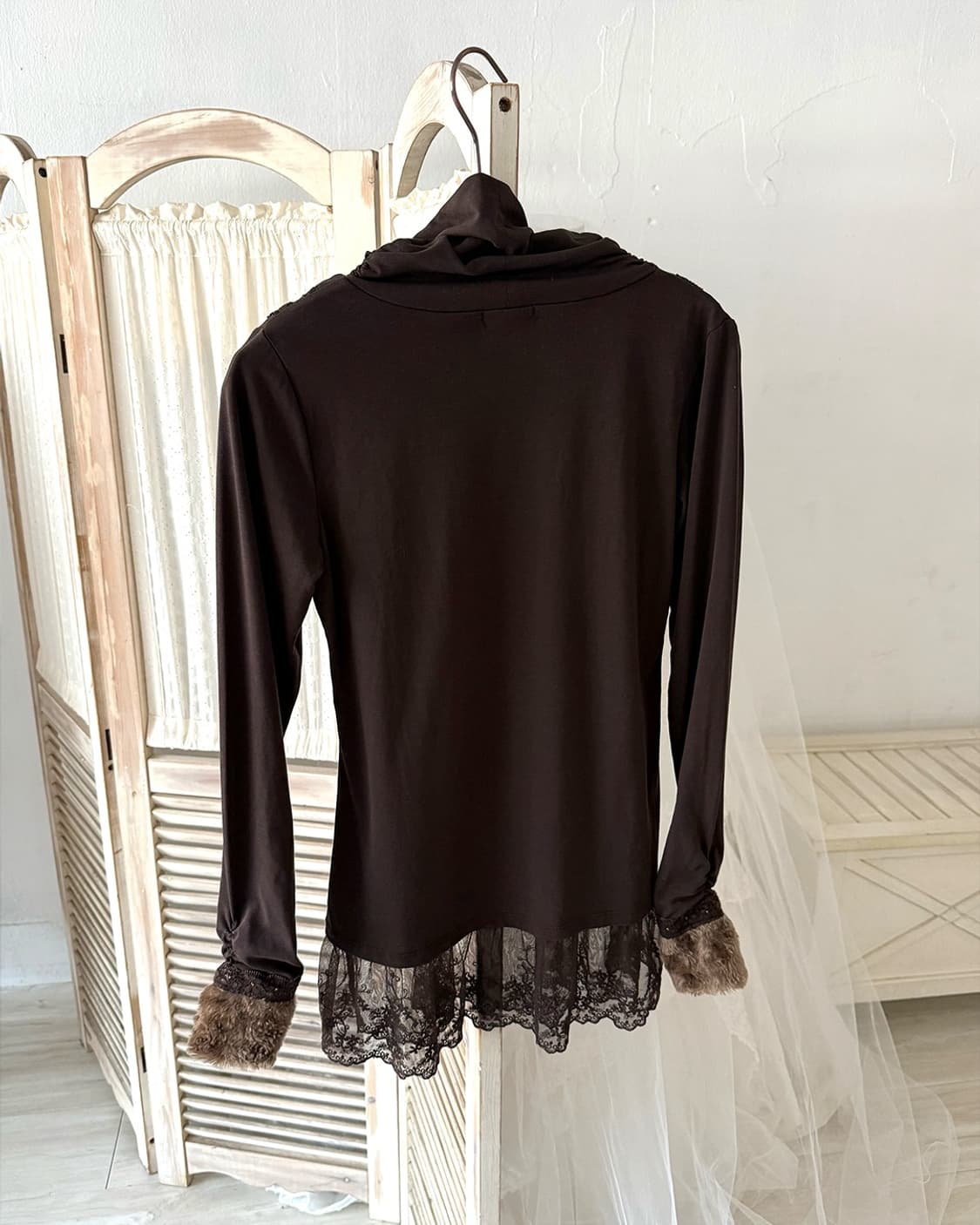 Mocha brown fur detail fairy long sleeve 상품이미지6