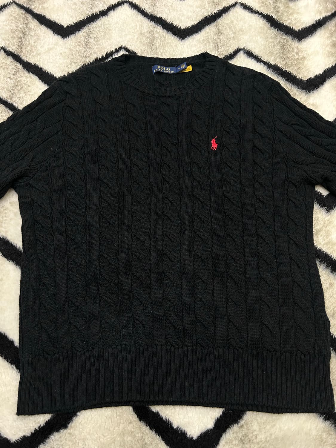 [M]폴로랄프로렌 라운드 꽈배기 니트/블랙 상품이미지3