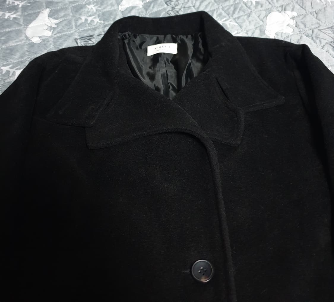 퍼스트제이 넥버튼 울 미디코트 블랙 (F) 상품이미지2