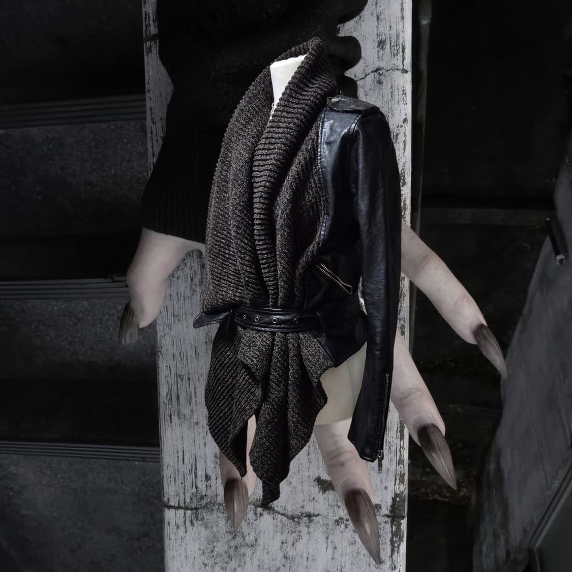 Vintage 09 Knit Mix belt leather jacket 상품이미지2