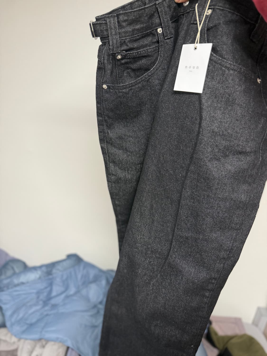 노운 와이드 데님 팬츠 블랙 1사이즈 판매 상품이미지3