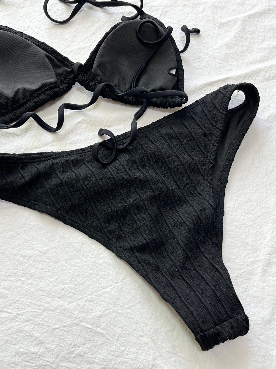 [M] 블랙 홀터넥 랩스커트 3피스 비키니 세트  상품이미지4
