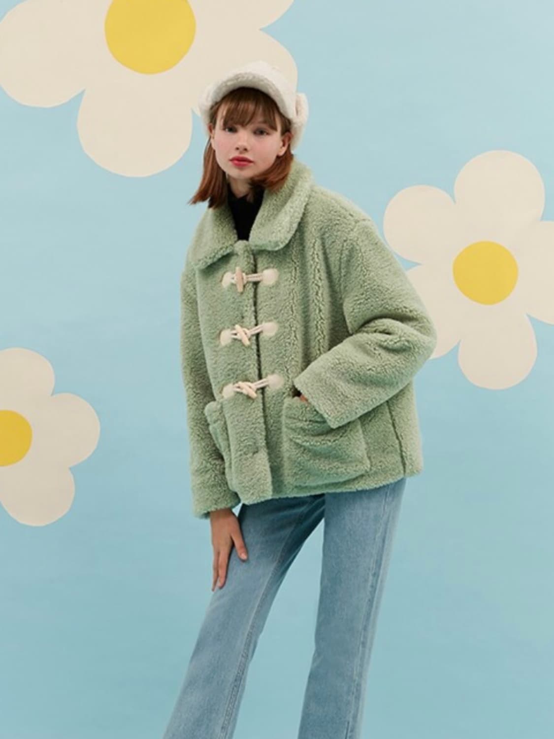 OiOi 오아이오아이 더플 포인트 퍼 코트 자켓 메론 상품이미지7