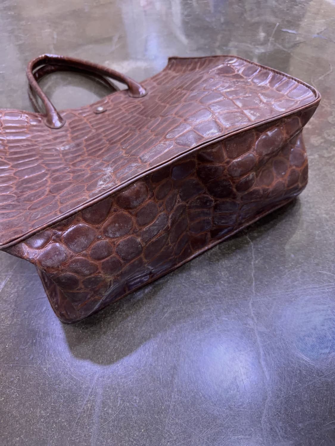 랄프로렌 사파리 인조 악어가죽 엠보싱 토트백 브라운 상품이미지6