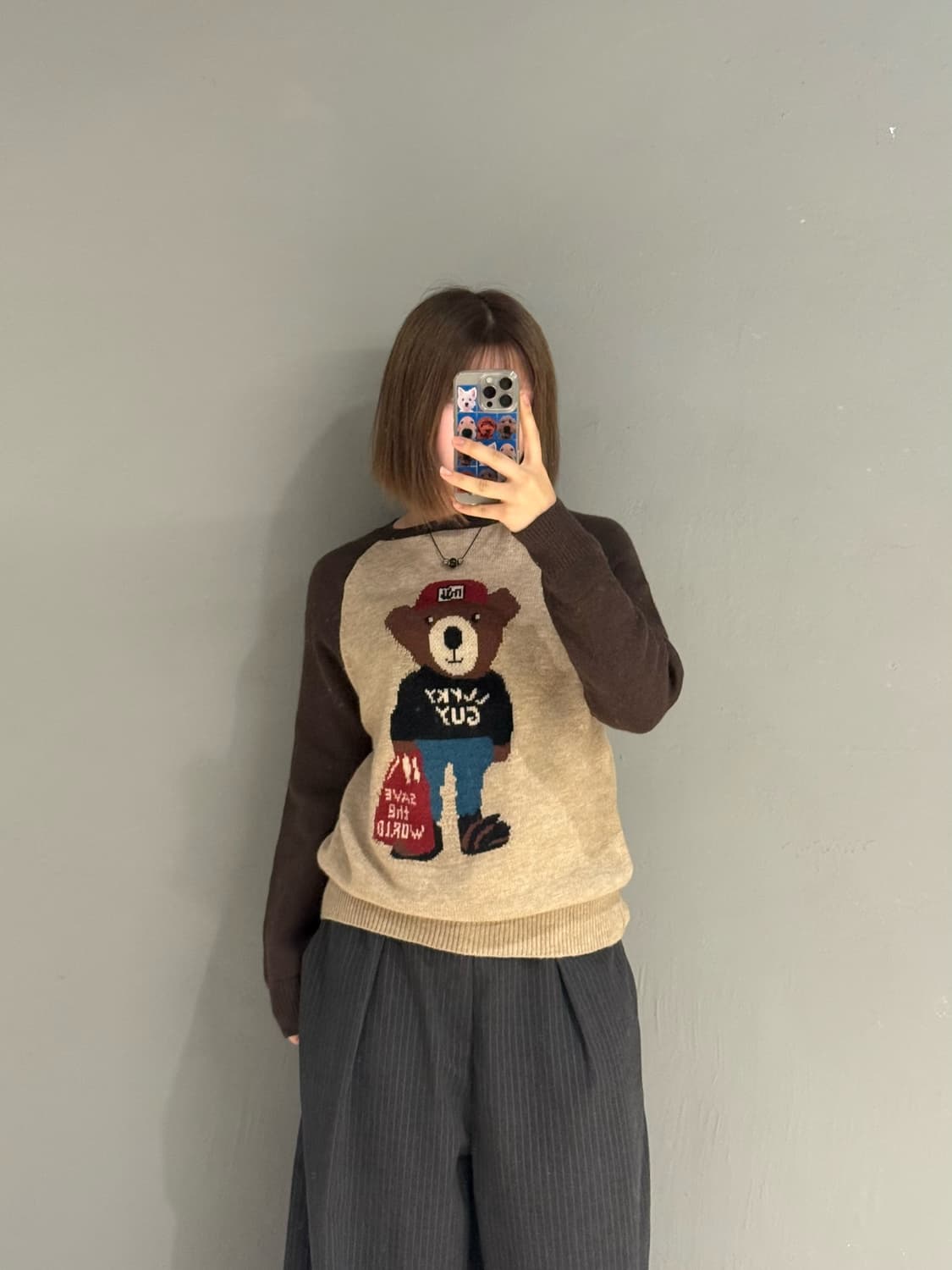 Lucky guy bear point raglan knit 상품이미지1
