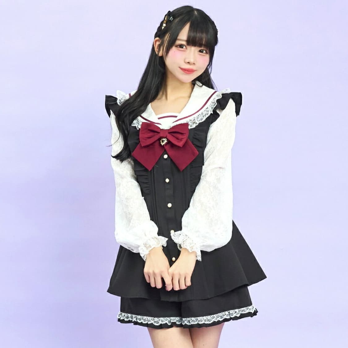 시크릿허니 레이스 세일러 셋업 블랙 지뢰계 상품이미지2