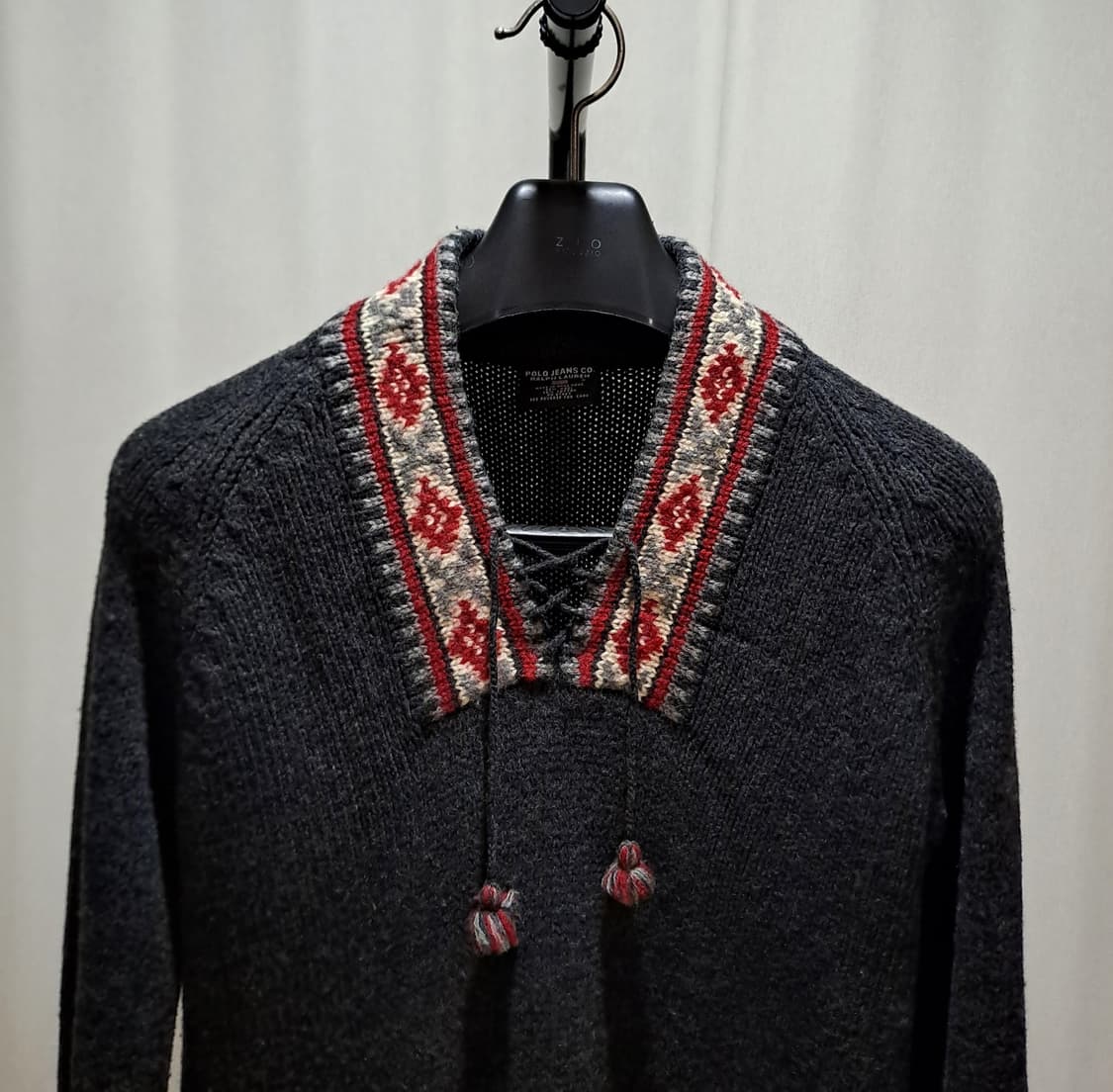 (여성) 폴로진 패턴 울 브이넥 니트 S A901 상품이미지2