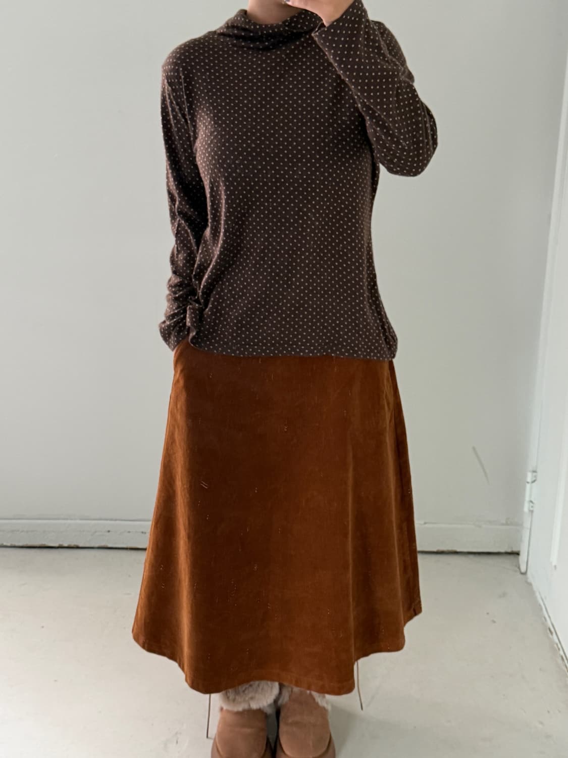 일본빈티지 카멜 코듀로이 플레어스커트 상품이미지5