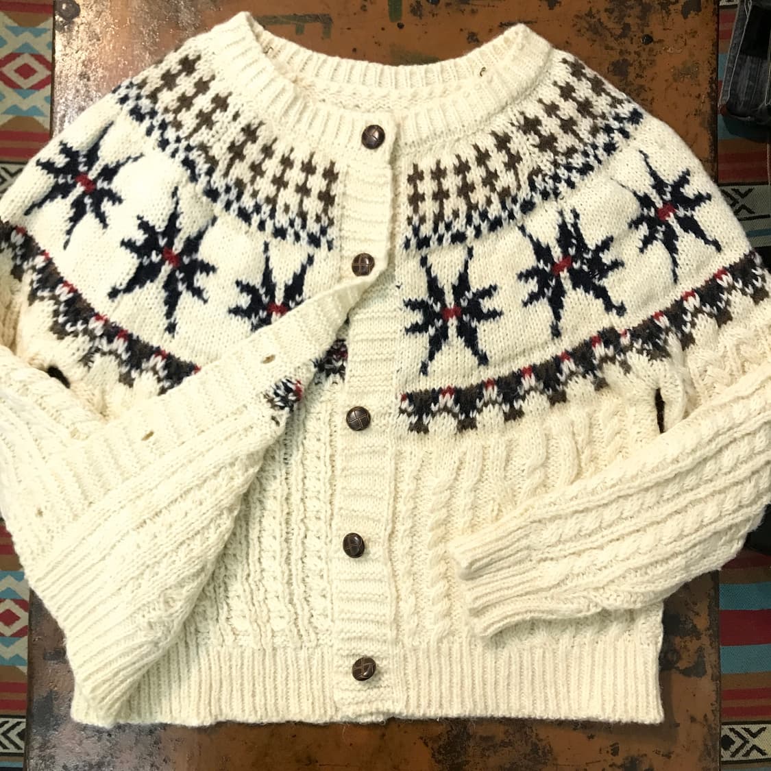 VTG 빈티지 아이보리 노르딕 패턴 스웨터 가디건 여성 프리사이즈 상품이미지4