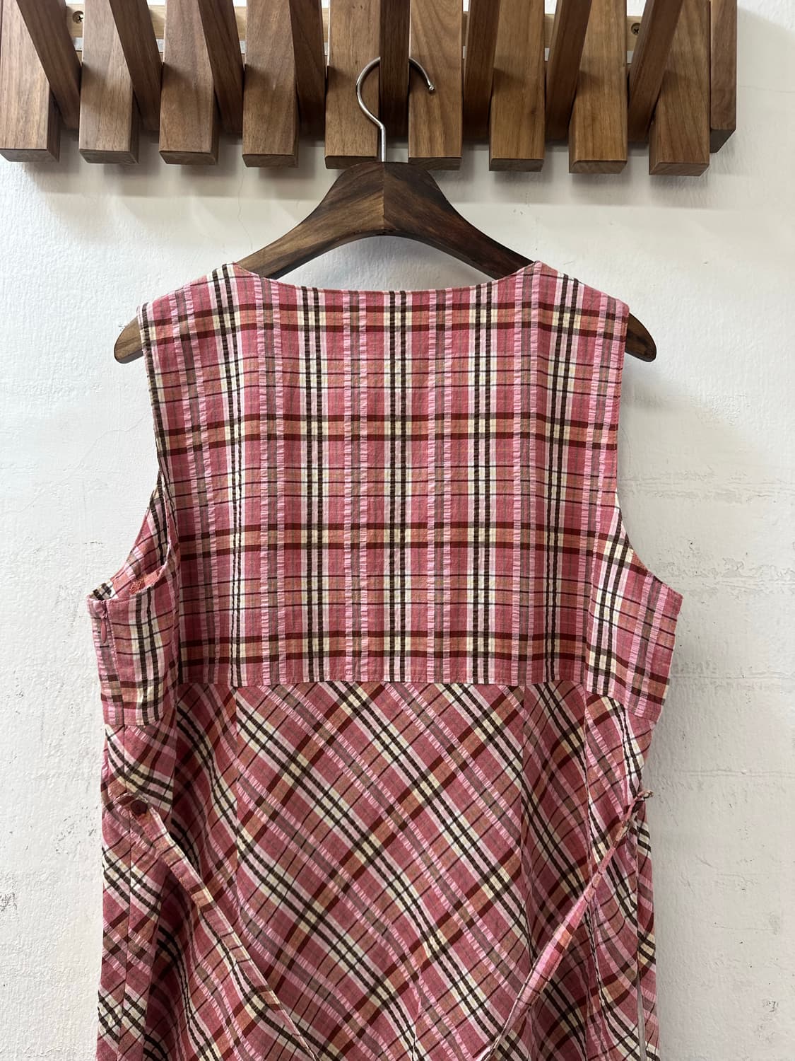 일본빈티지 핑크 체크 시어서커코튼100% 원피스 상품이미지6