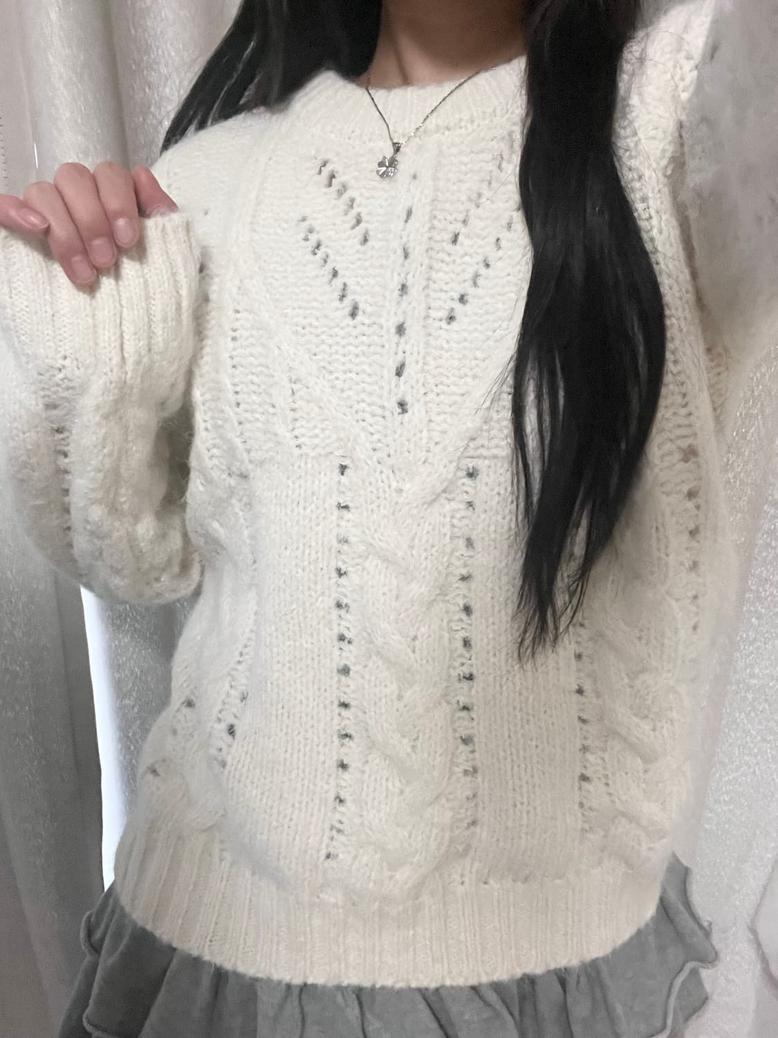 아이보리/그레이 빈티지st 꽈배기 루즈핏 케이블 스웨터 니트 상품이미지1