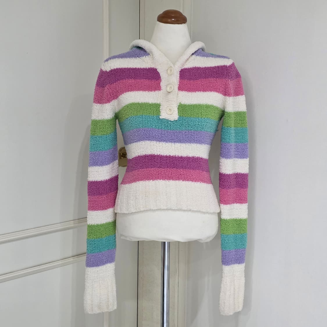 에어로포스테일 미국빈티지)파스텔 y2k 하구미모리걸 스트라이프 후드니트 상품이미지1