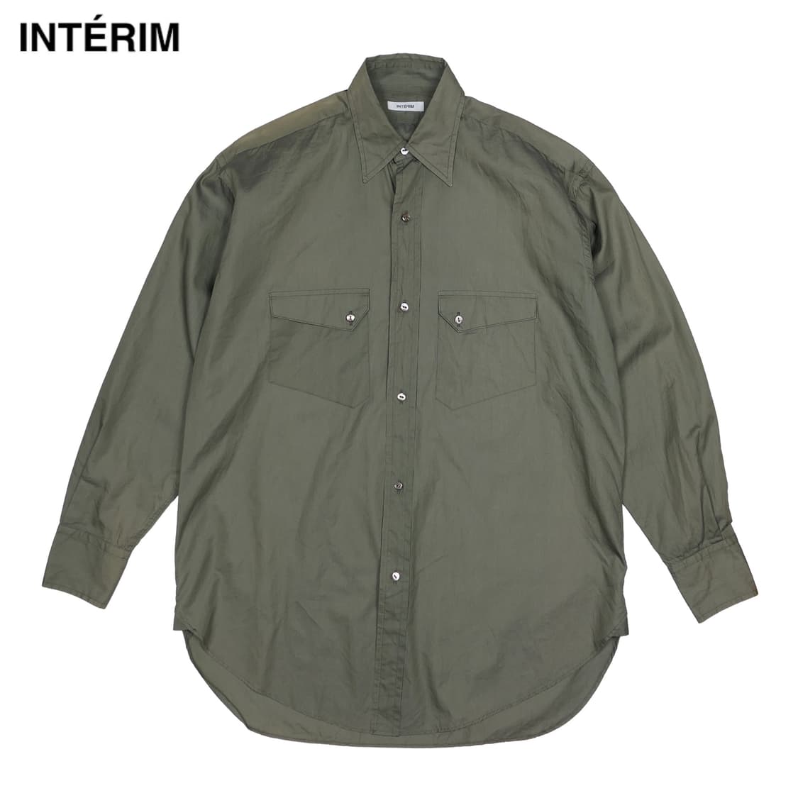 인테림 코튼-실크 포플린 셔츠 올리브그린 상품이미지1